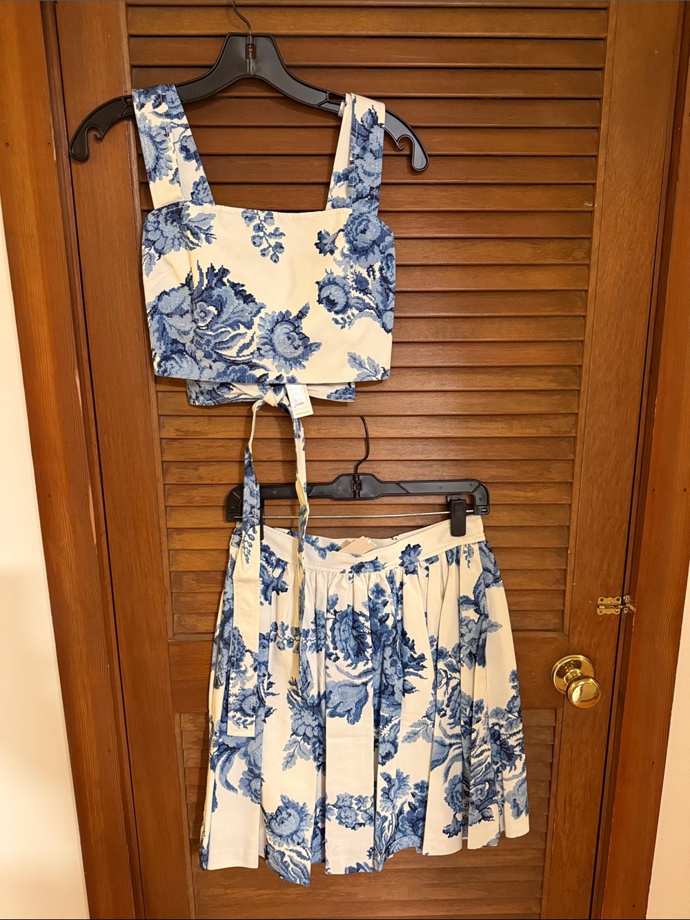 Rebecca Taylor Delft Blue Tie Back Tank and Ruched Circle Skirt Set